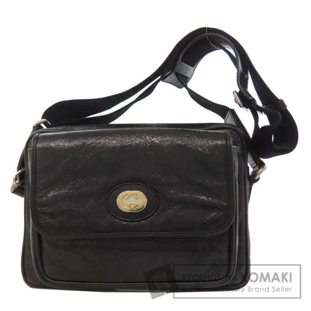 Gucci Messenger Bag Logo Plate Shoulder Leather